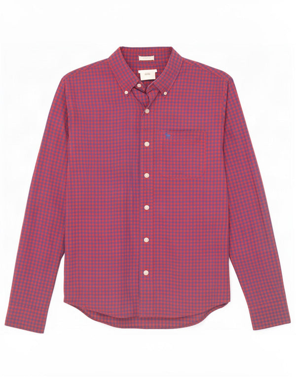 Abercrombie & Fitch Camisa ajustada para hombre de algodón a cuadros rojo pequeño