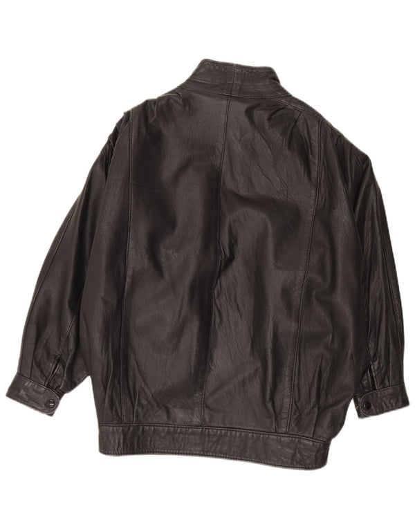 Vintage mujer chaqueta de cuero Reino Unido 20 2XL cuero negro