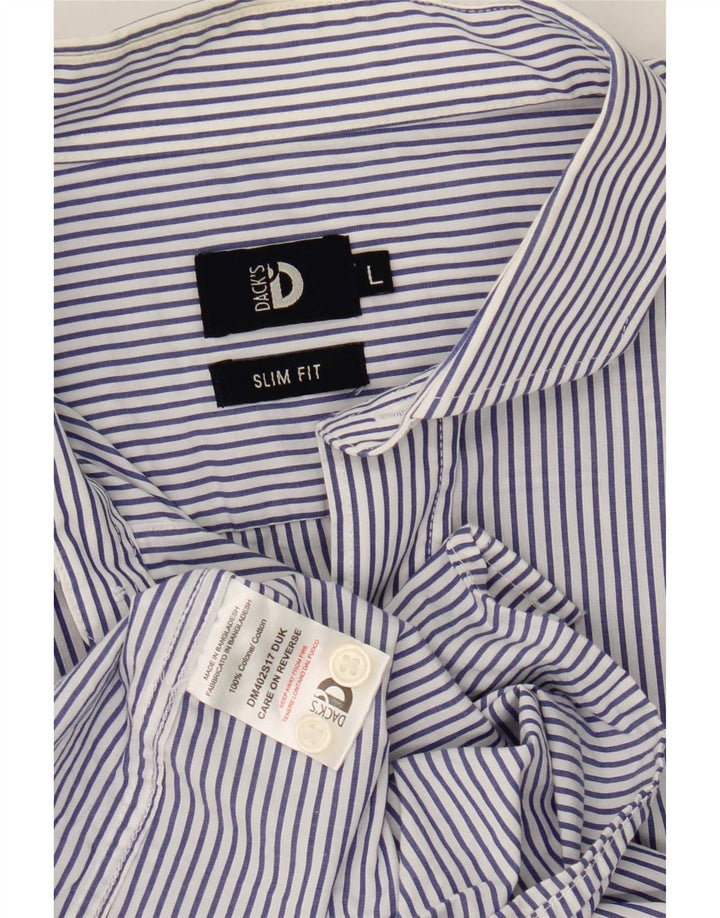 Dack's Camisa ajustada para hombre de algodón a rayas azules grandes