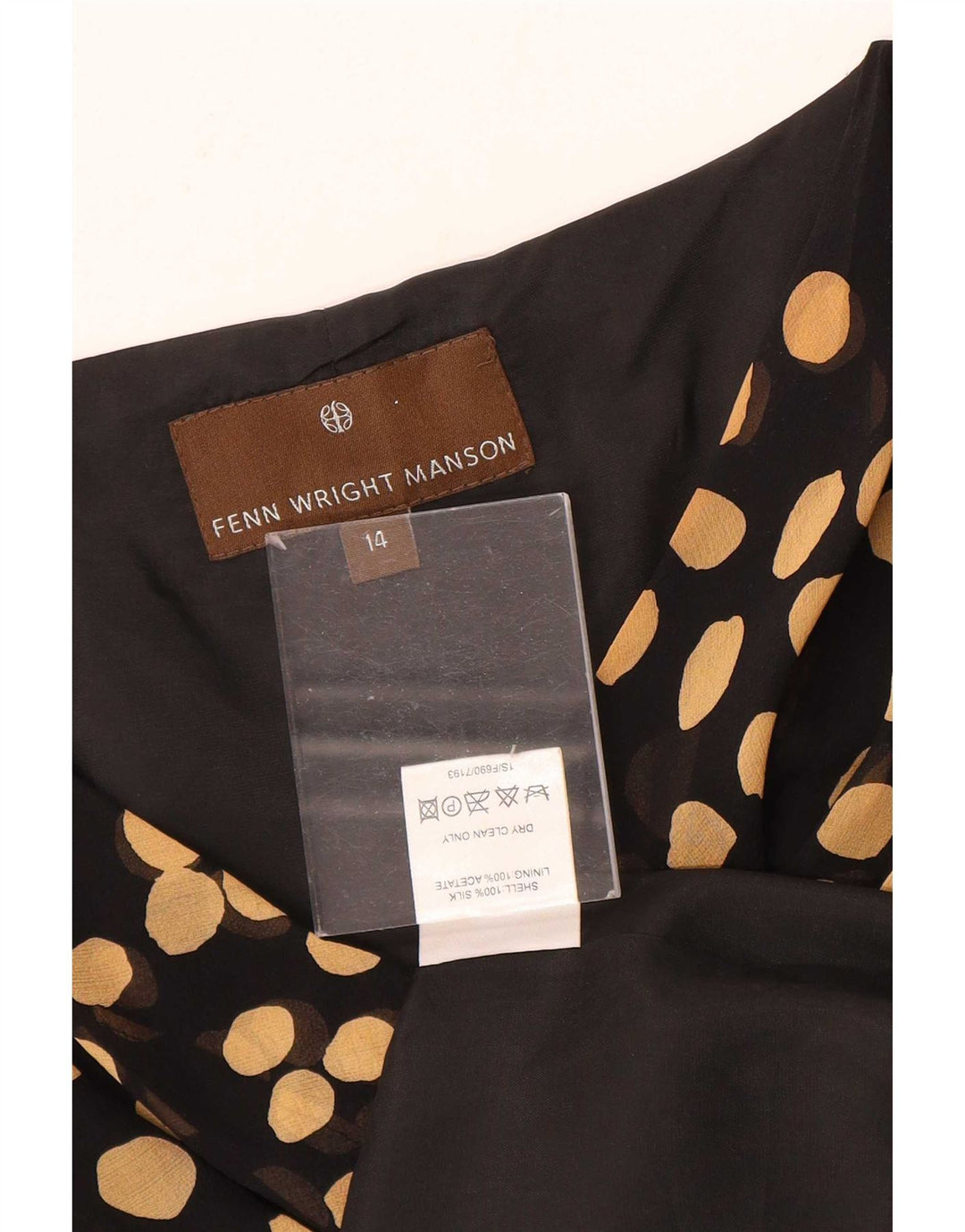 Fenn Wright Manson Vestido acampanado para mujer UK 44 Grande Seda negra con lunares