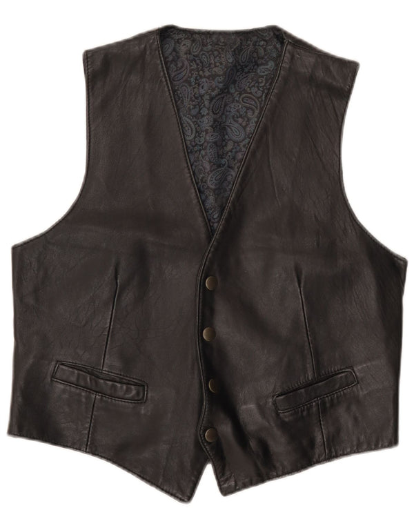 Chaleco de cuero vintage para hombre pequeño negro