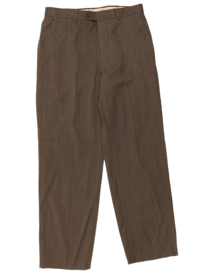Pantalones de traje rectos para hombre Marks & Spencer W32 L29 pata de gallo marrón