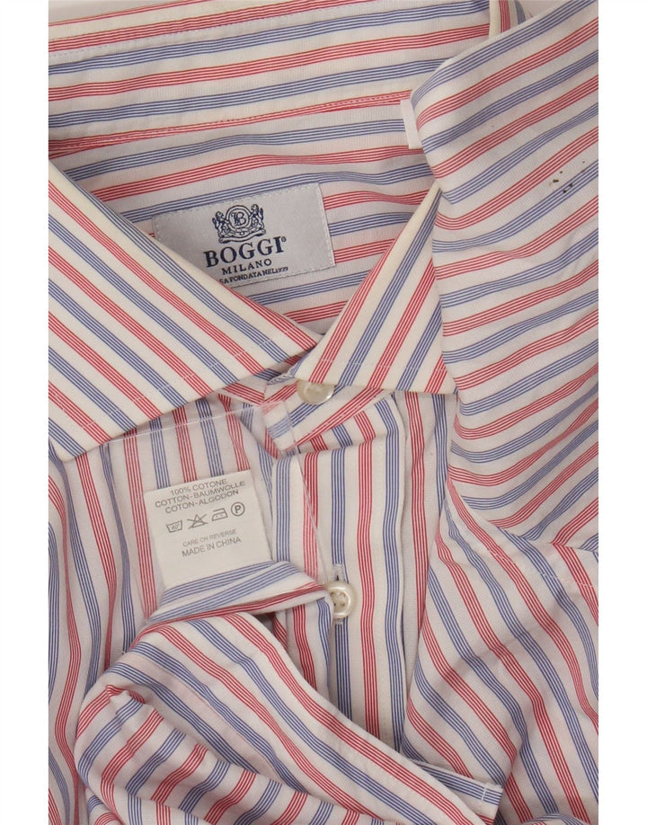 Boggi Milano Camisa Grande De Algodón A Rayas Rojas Hombre