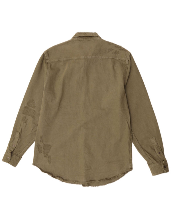 Zara Hombre Camisa Vaquera De Corte Relajado Desgastado XL Algodón Caqui