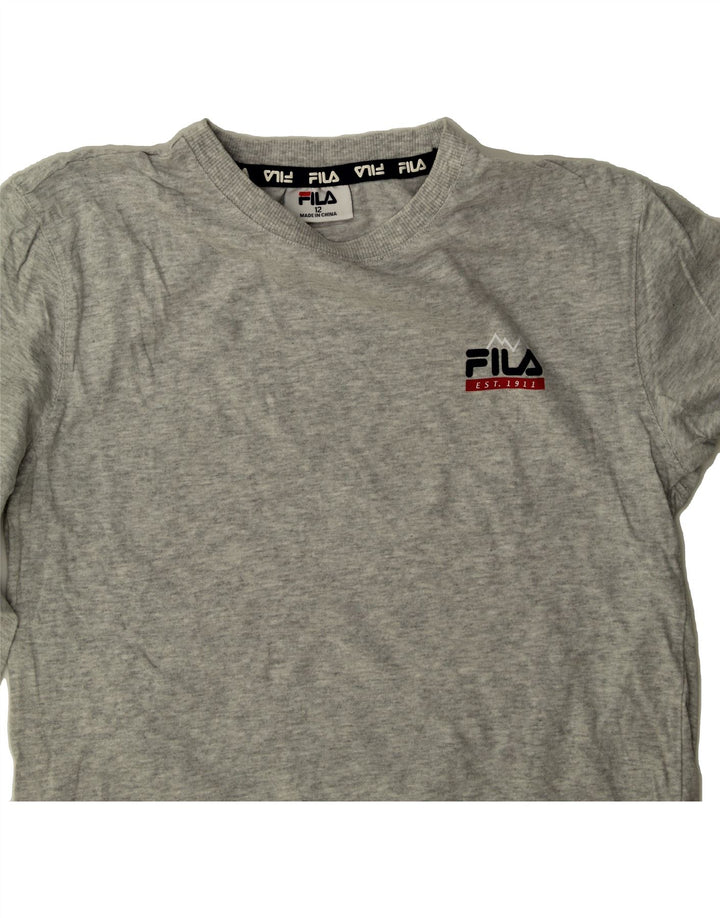 FILA Boys Graphic Top Long Sleeve 11-12 Years Grey Cotton Vintage Fila and Second-Hand Fila from Messina Hembry 
