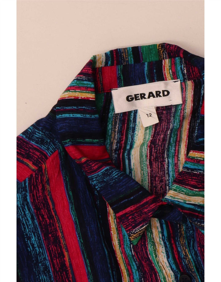 Vintage mujer camisa blusa Reino Unido 12 medio multicolor rayas viscosa