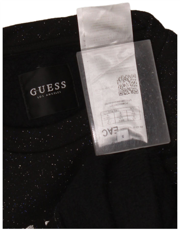 GUESS Sudadera corta extragrande para mujer UK 10 Small Black Moteado