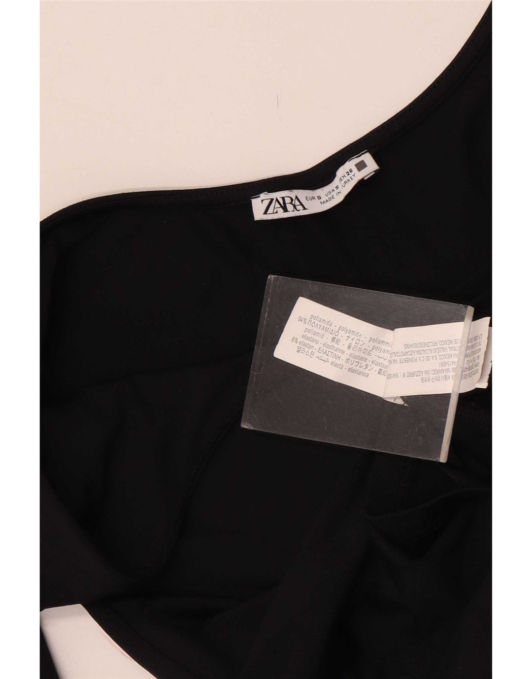 Zara Mujer Crop Off Hombro Top Manga 3/4 UK 8 Pequeño Poliamida Negro