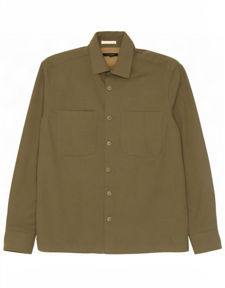 Ted Baker Camisa para hombre Talla 3 Mediana Caqui Poliéster