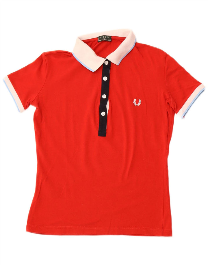 FRED PERRY Polo de rugby para mujer Reino Unido 12 Algodón rojo mediano