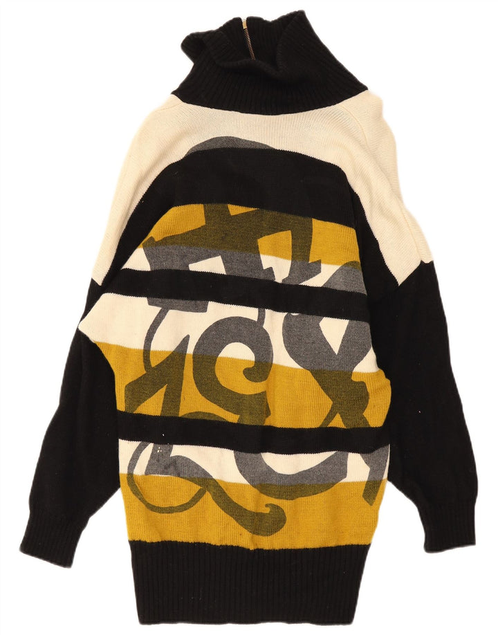 Vintage mujer zip cuello jersey suéter IT42 medio multicolor rayas