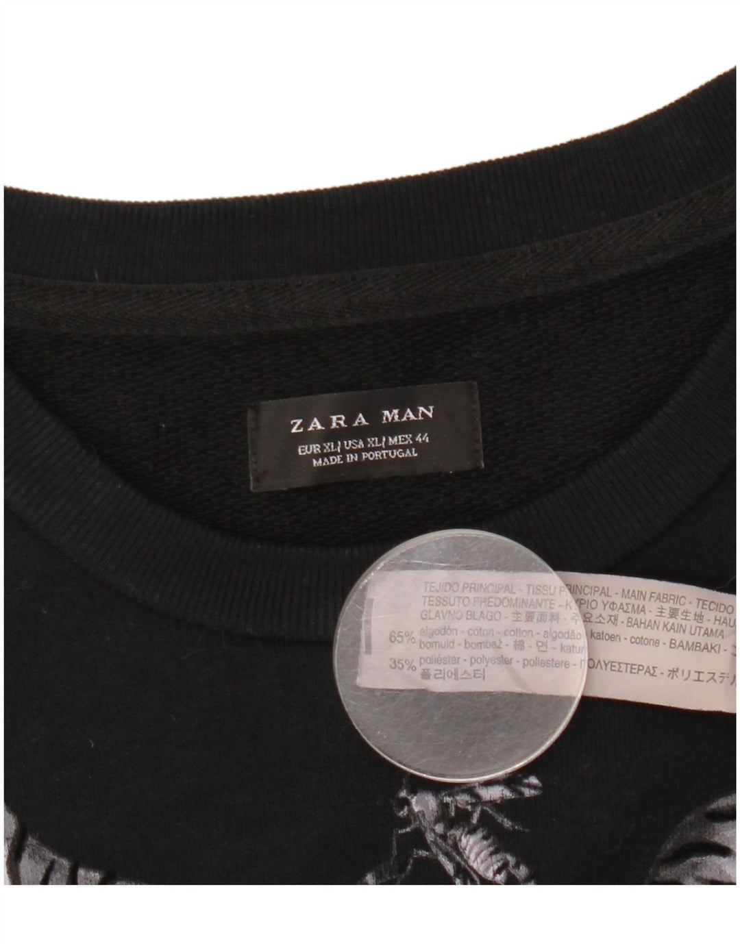 Zara Hombre Sudadera Gráfica Jumper XL Negro Algodón