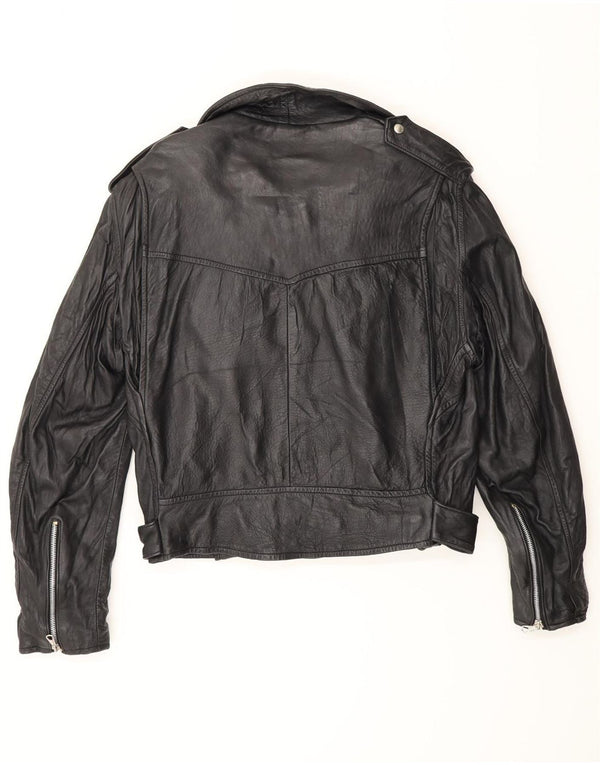 Chaqueta motera de cuero vintage para hombre UK 38 Medium Black