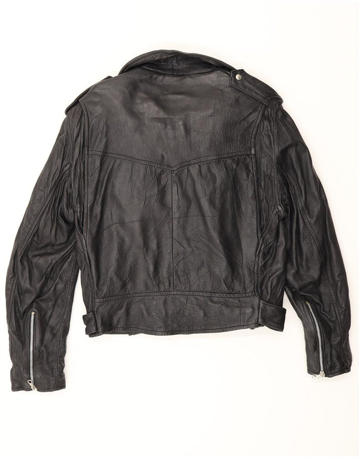 Chaqueta motera de cuero vintage para hombre UK 38 Medium Black