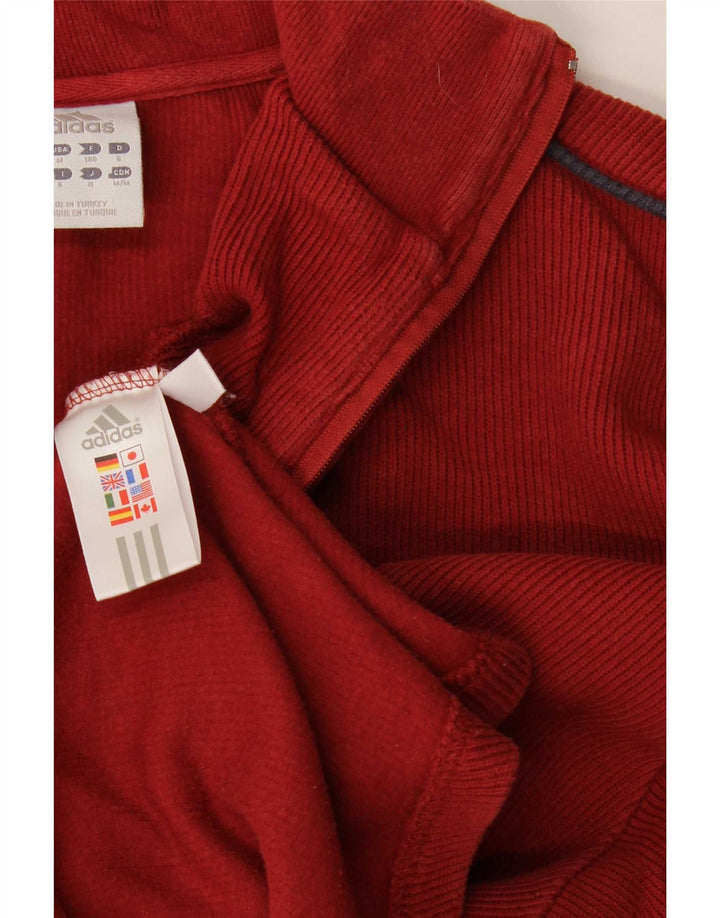 Adidas Hombre Zip Neck Sudadera Jumper Medium Rojo
