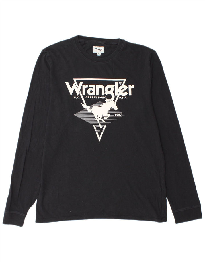 Wrangler Top gráfico para hombre de manga larga de algodón negro mediano