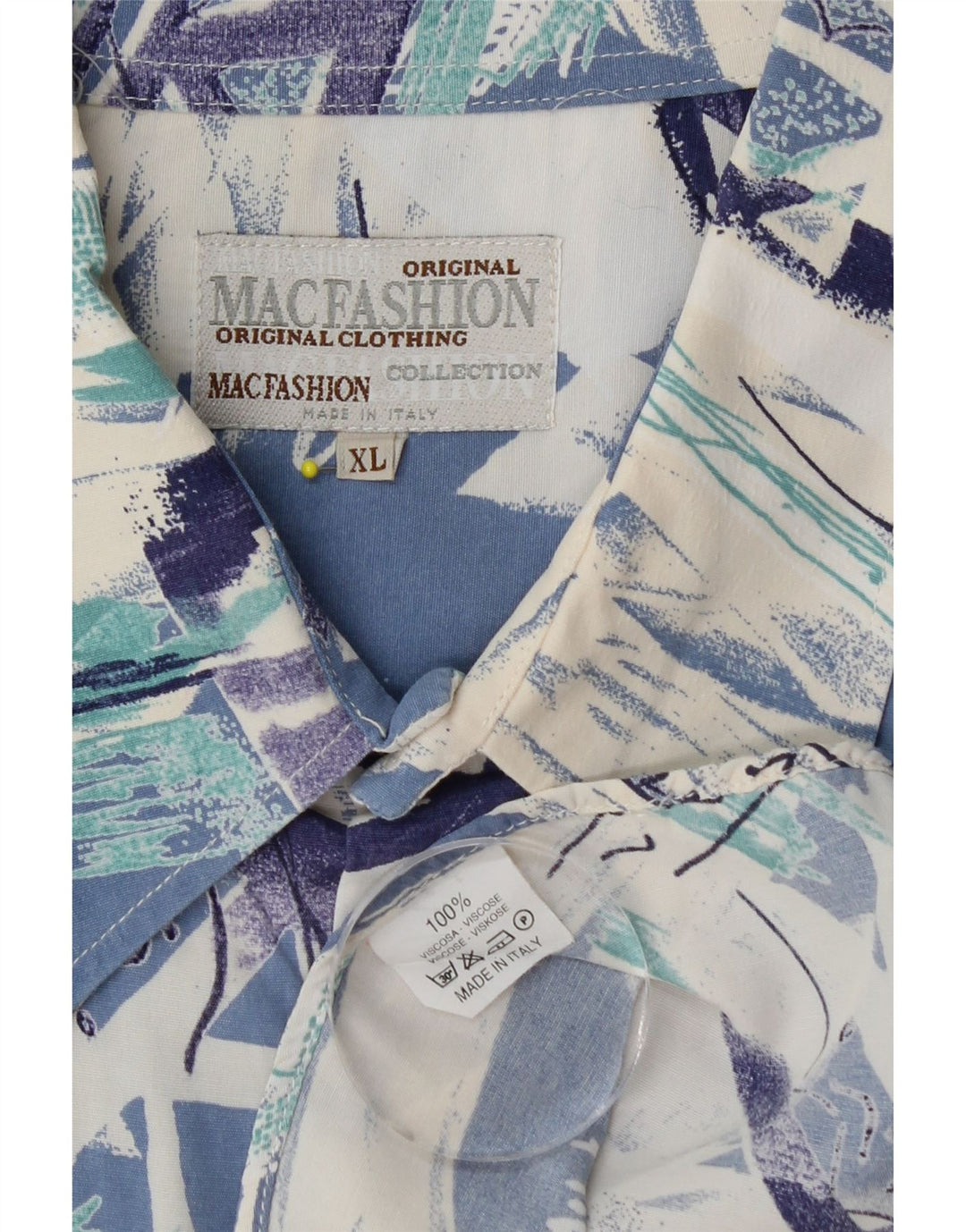 MAC FASHION Camisa Manga Corta Estampado Abstracto Hombre XL Viscosa Azul