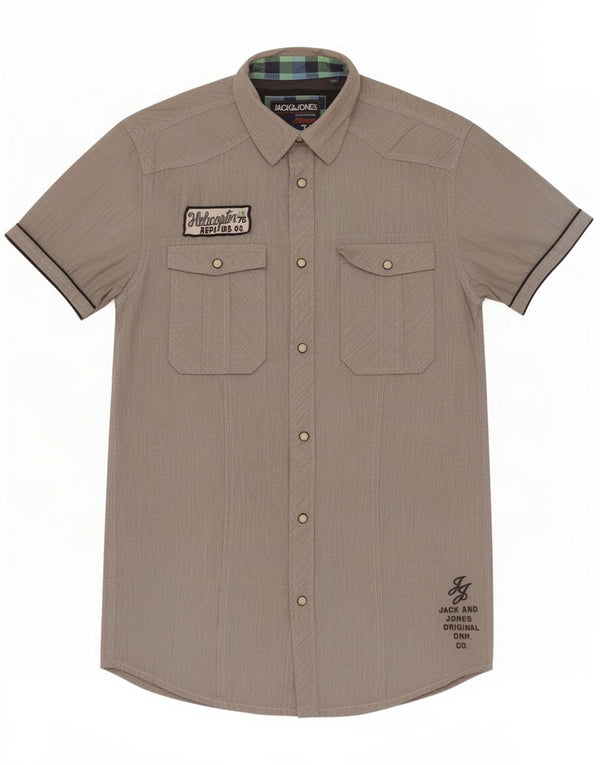 Jack & Jones Hombre Camisa Gráfica De Manga Corta De Algodón A Rayas Gris Pequeña