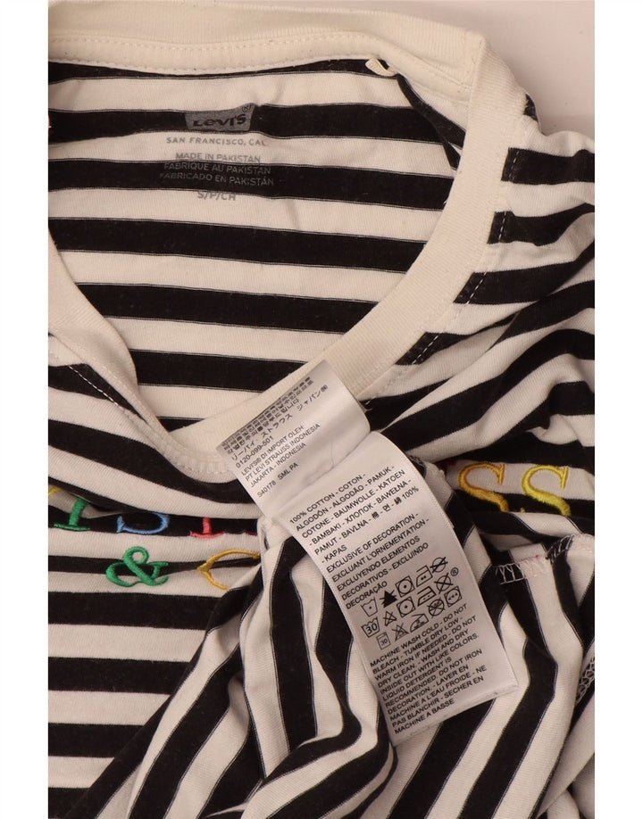 Levi's Top corto con gráfico para mujer, manga larga, talla 40, talla pequeña, color blanco a rayas