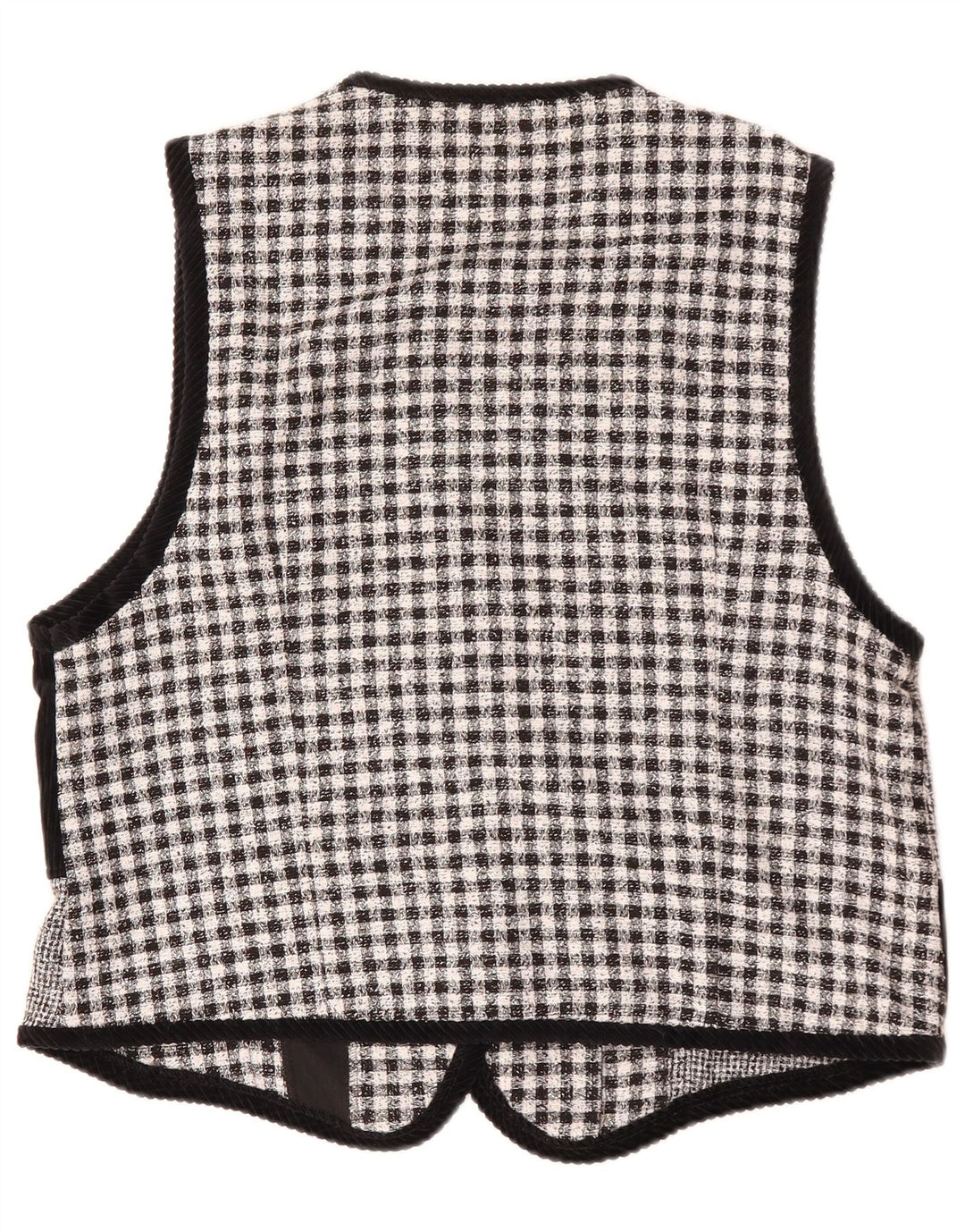 VINTAGE Chaleco de mujer Reino Unido 16 Poliéster patchwork negro grande