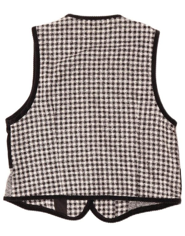 VINTAGE Chaleco de mujer Reino Unido 16 Poliéster patchwork negro grande