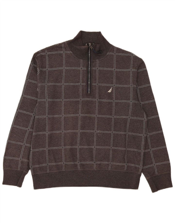 Nautica Sudadera Con Cremallera Y Cuello Para Hombre Jersey De Algodón A Cuadros Gris Medio
