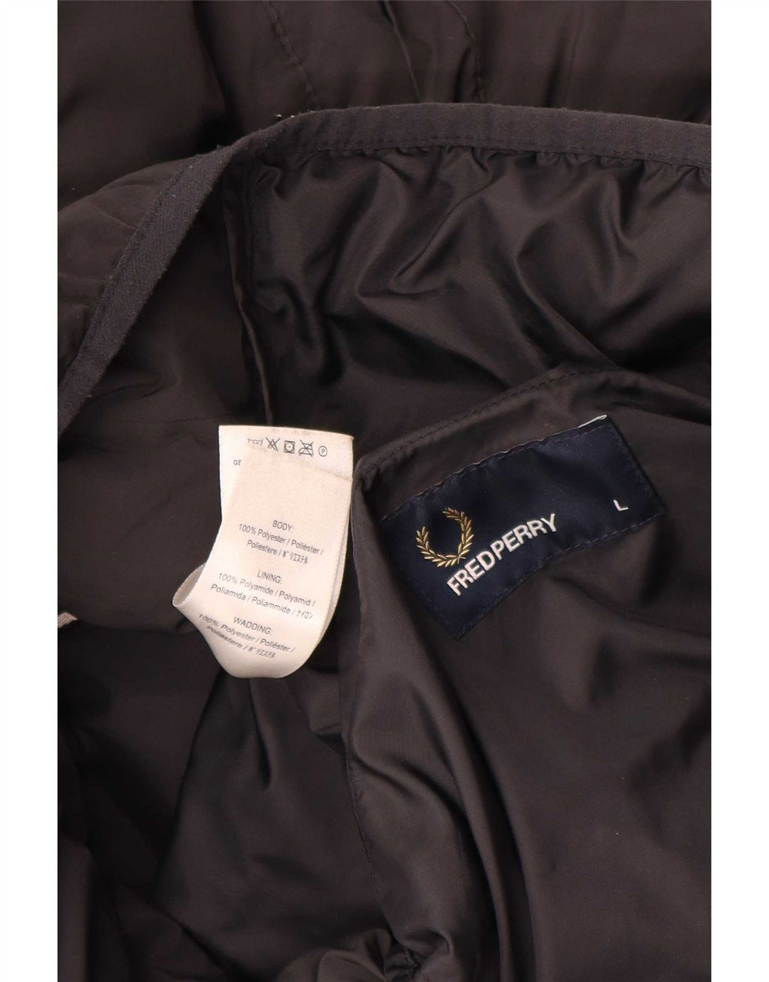 Fred Perry Chaqueta acolchada con capucha para hombre UK 40 Large Poliéster negro