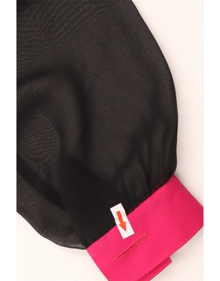 Vintage mujer ver a través de camisa blusa IT 44 poliéster negro medio