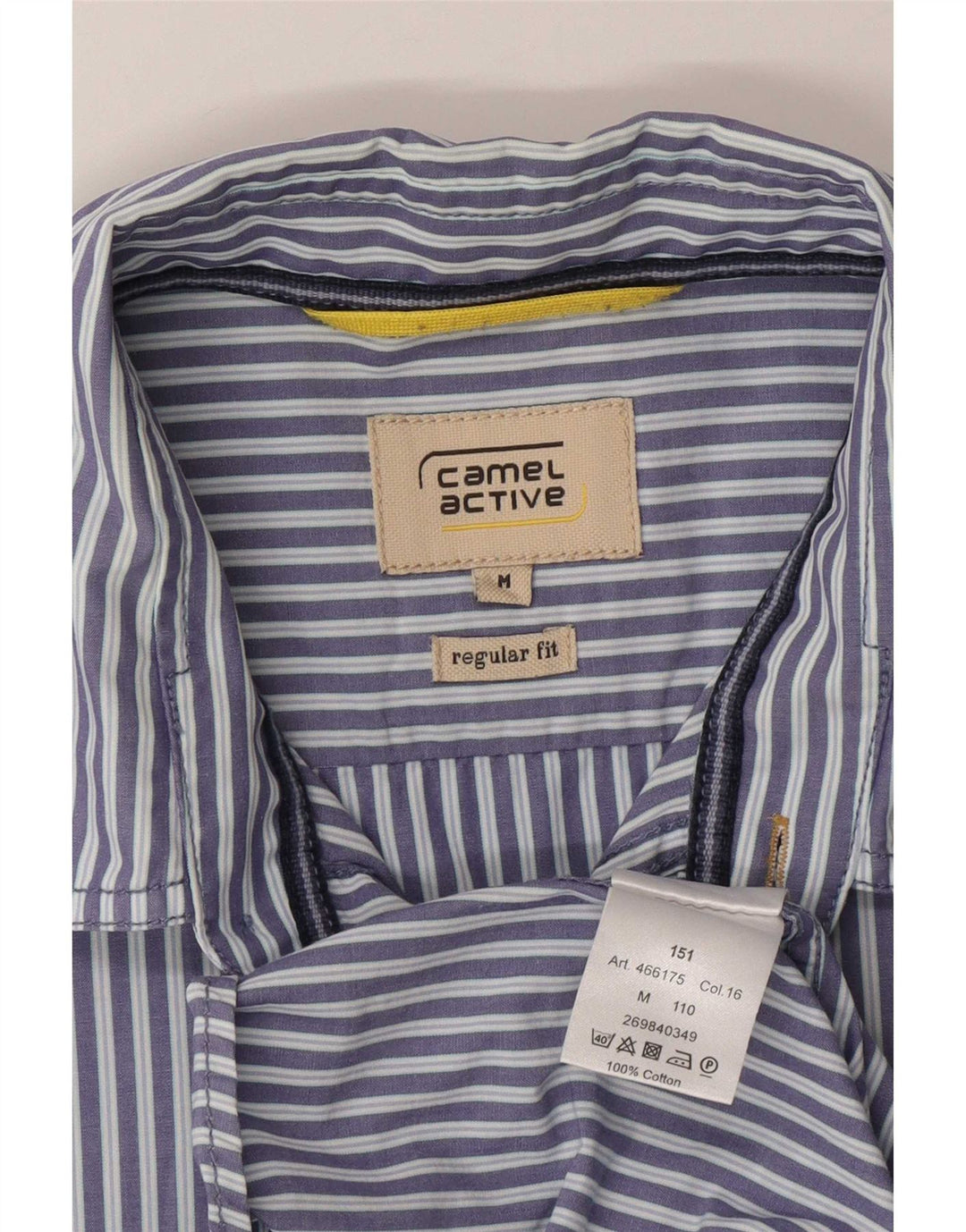 Camisa Camel Active de manga corta para hombre con corte regular y rayas diplomáticas en azul medio