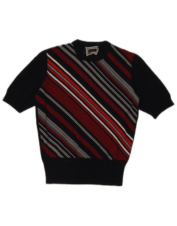 Luisa Spagnoli Suéter de cuello redondo para mujer UK 10 Small Black Stripes