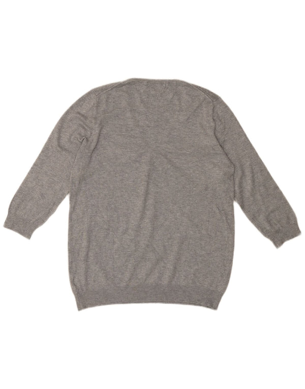 MARKS & SPENCER Suéter tipo jersey con cuello en V y manga 3/4 para mujer UK 46 Grande Gris
