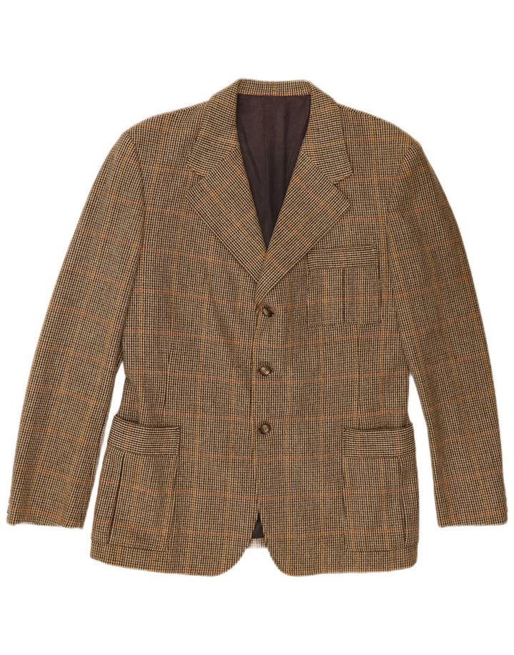 Vintage Hombres 3 Botones Blazer Chaqueta Reino Unido 38 Medium Khaki Check