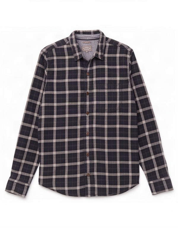 Camisa de franela de corte slim de algodón a cuadros en azul marino mediano de Fat Face
