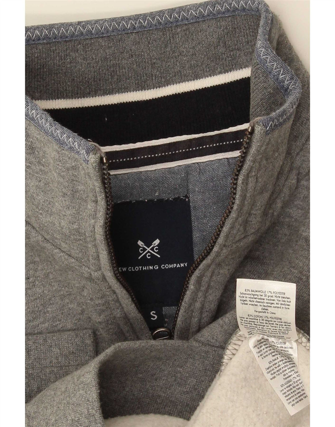 Crew Clothing - Sudadera con cuello y cremallera para hombre, talla pequeña, algodón gris