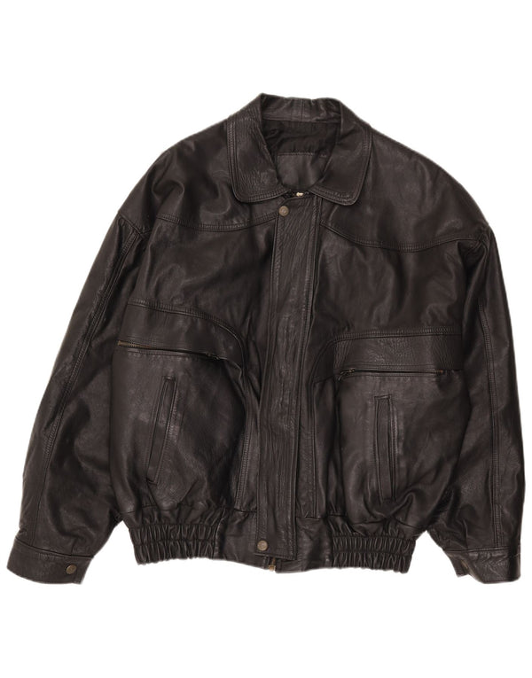 Vintage hombres suelta ajuste chaqueta de cuero Reino Unido 40 cuero negro grande
