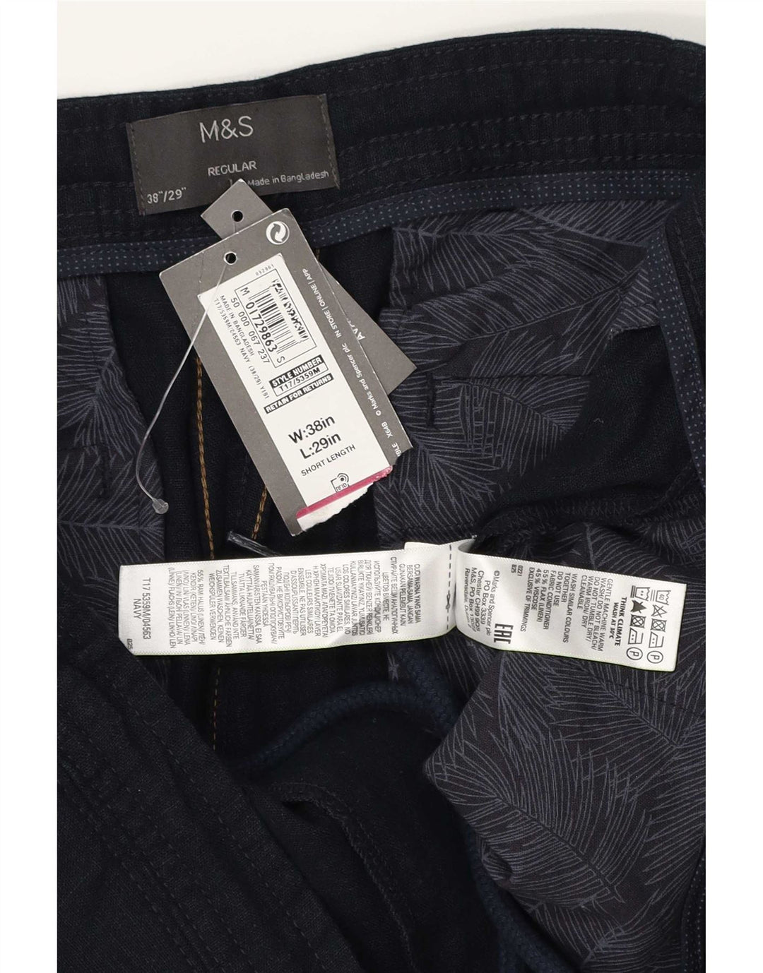 Marks & Spencer Pantalones casuales rectos regulares para hombre W38 L29 Azul marino