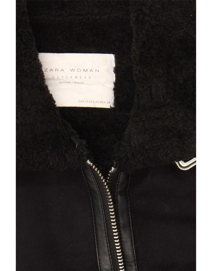 Zara Mujer Sherpa Chaqueta UK 6 XS Negro Poliéster