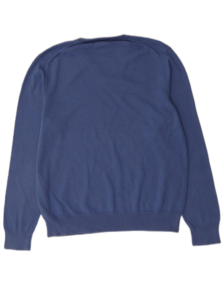Marks & Spencer Jersey con cuello en V para hombre, talla grande, algodón azul