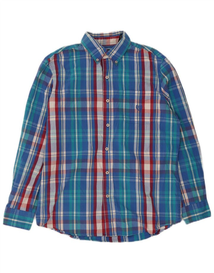 Chaps Camisa de fácil cuidado para hombre de algodón a cuadros azul medio