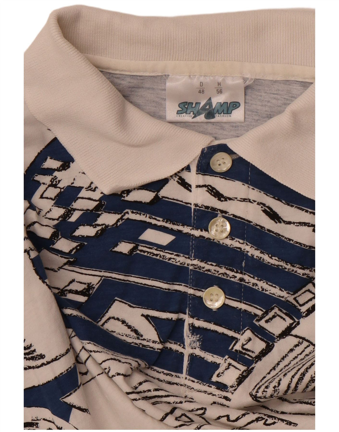 SHAMP Polo gráfico para hombre EU 48 Algodón geométrico blanco mediano