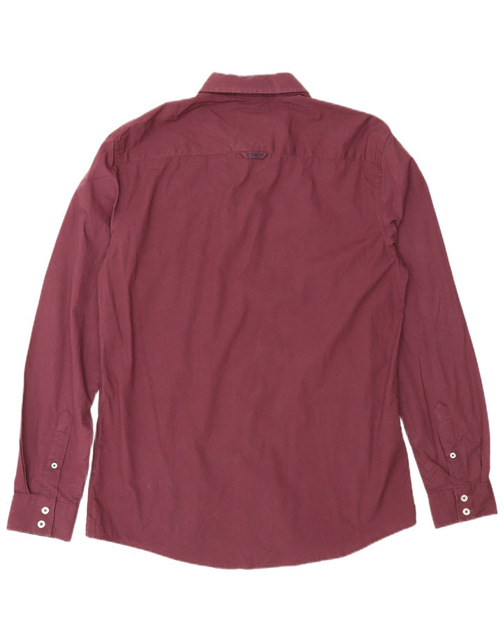 Crew Clothing Camisa ajustada para hombre, color burdeos mediano con manchas