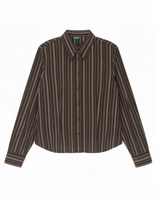 Camisa Benetton Mujer ES 46 Grande Marrón Rayas