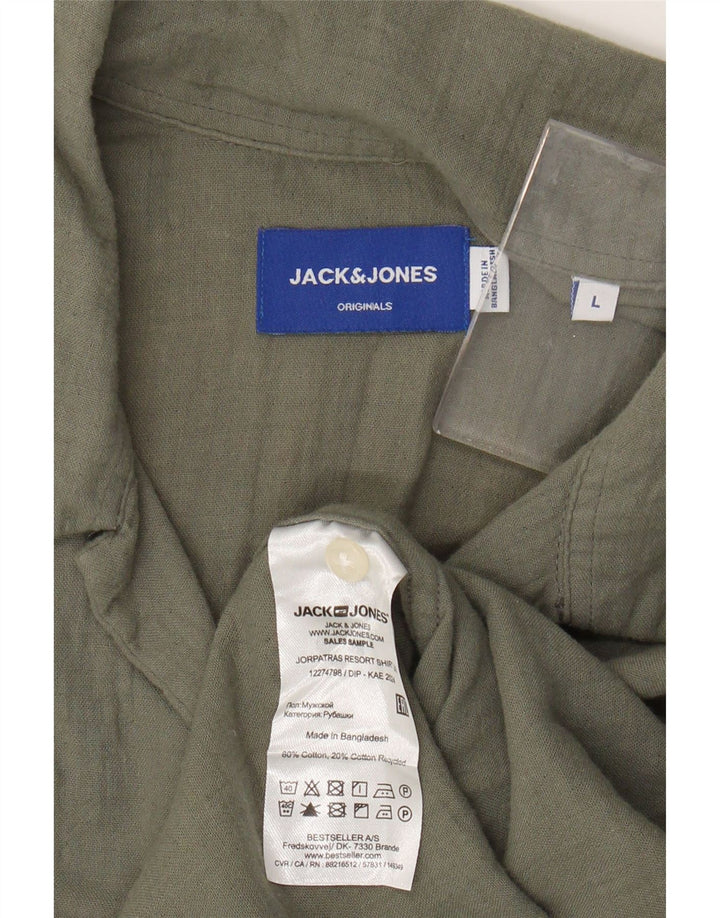 JACK & JONES Camisa de manga corta para hombre Large Khaki Cotton
