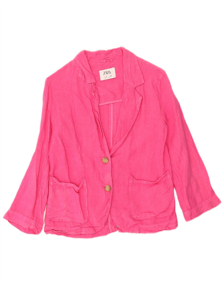 Zara Chaqueta Niña 2 Botones Blazer 9-10 Años Lino Rosa