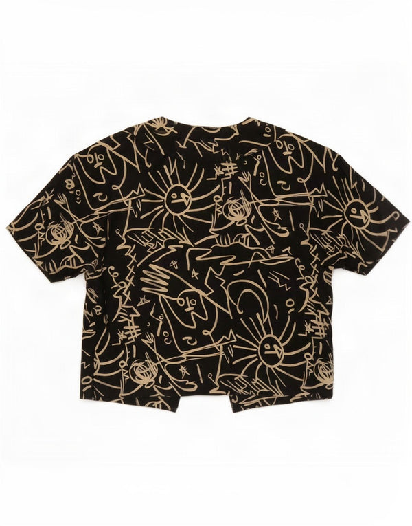 Vintage Womens Abstract Pattern Short Sleeve Shirt Blouse UK 16 Large Black