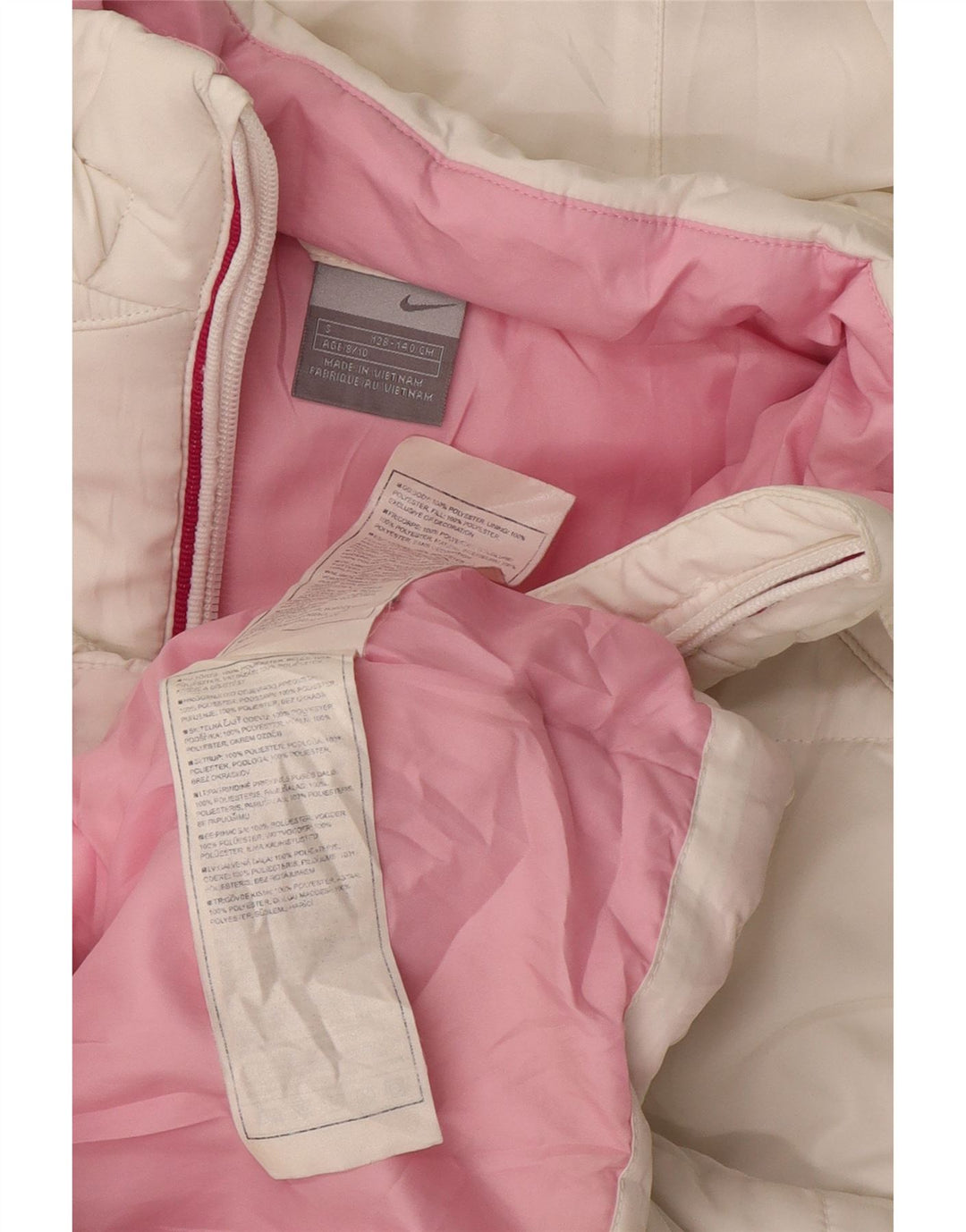 NIKE Chaqueta acolchada con capucha para niña 8-9 años Small Blanco Poliéster