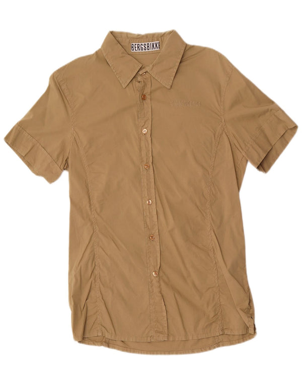 Bikkembergs Mens Short Sleeve Shirt Medium Beige Cotton
