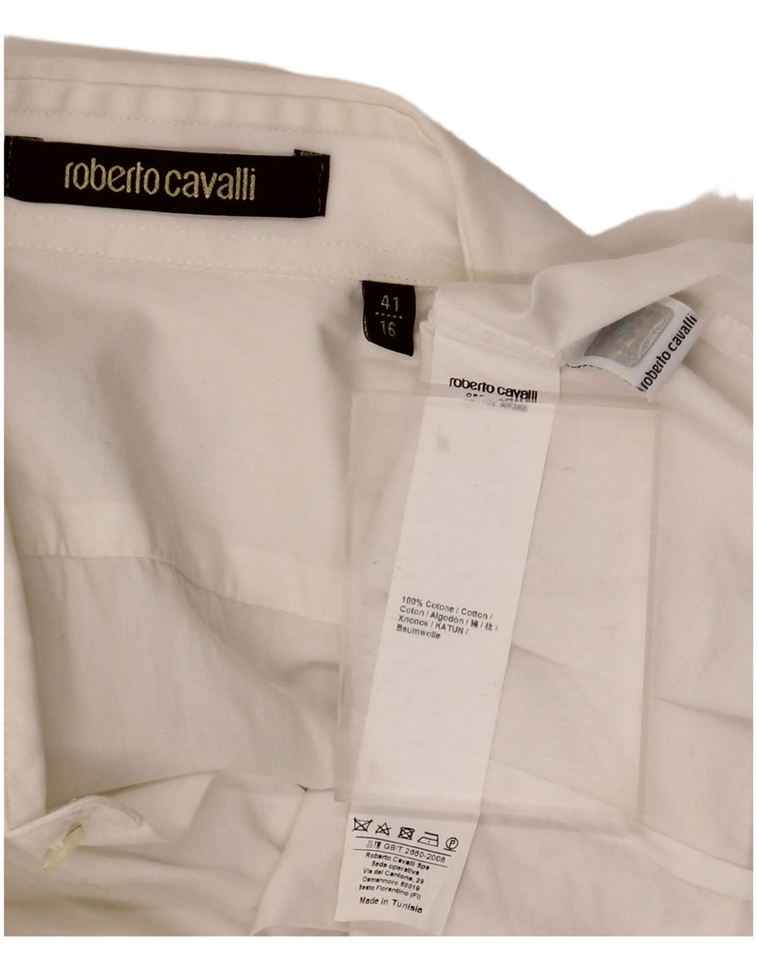 Camisa Roberto Cavalli Hombre Talla 41 16 Grande Algodón Blanco