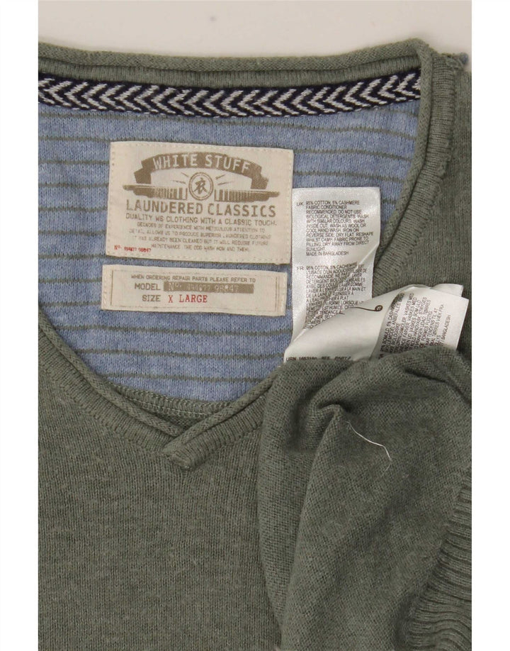 Jersey con cuello en V para hombre White Stuff XL Caqui Algodón