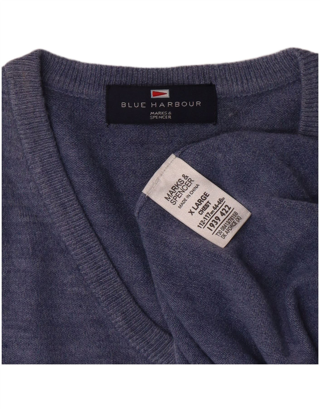 MARKS & SPENCER Suéter con cuello en V Blue Harbor para hombre XL Azul clásico